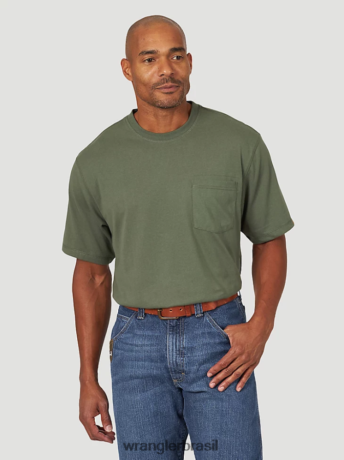 Wrangler Riggs Workwear Camiseta de desempenho de manga curta com 1 bolso verde avelã (3w701hg) homens roupas 00LN6N279