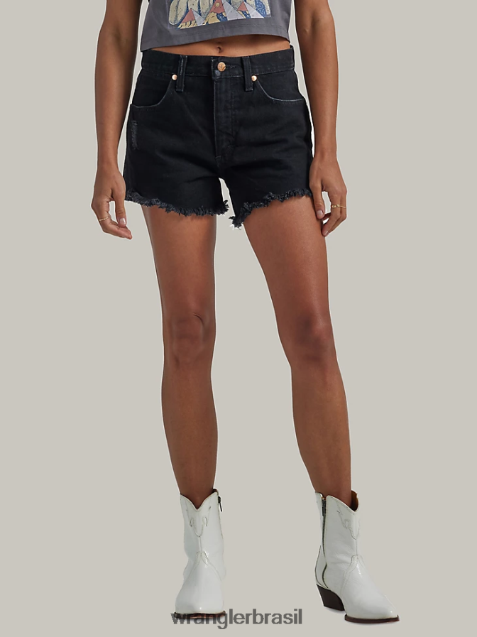 Wrangler retrabalhado curto sombra preta (wbs05bk) mulheres roupas 00LN6N824