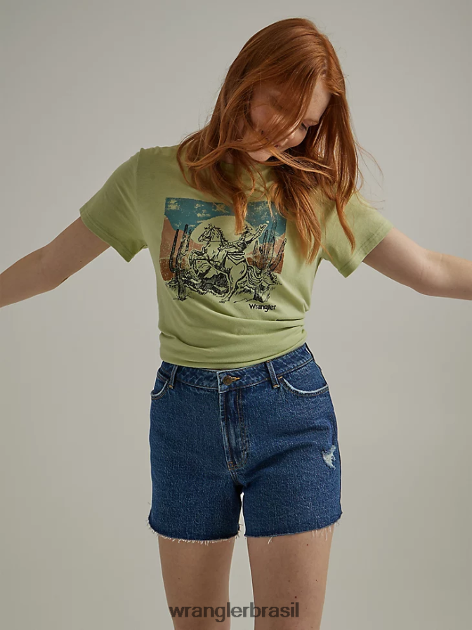 Wrangler short cintura alta no meio da coxa Malibu (112334704) mulheres roupas 00LN6N828