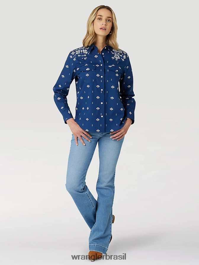 Wrangler camisa retrô americana bandana western snap impressão azul (112327260) mulheres roupas 00LN6N883