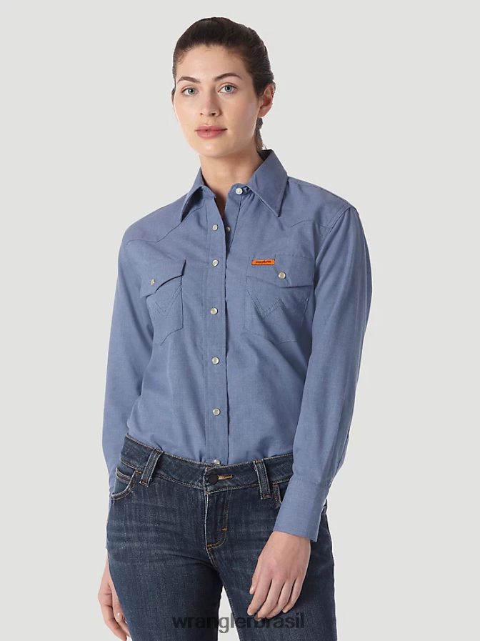 Wrangler fr manga longa resistente a chamas sólida azul (frlw11b) mulheres roupas 00LN6N892