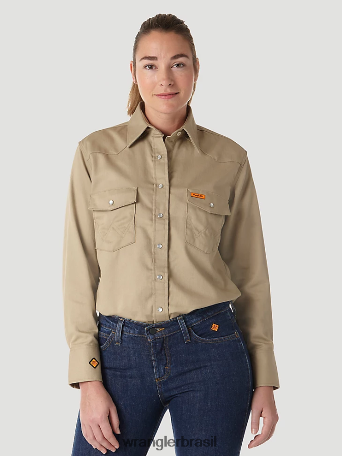 Wrangler fr manga longa resistente a chamas sólida bronzeado (frlw06t) mulheres roupas 00LN6N893