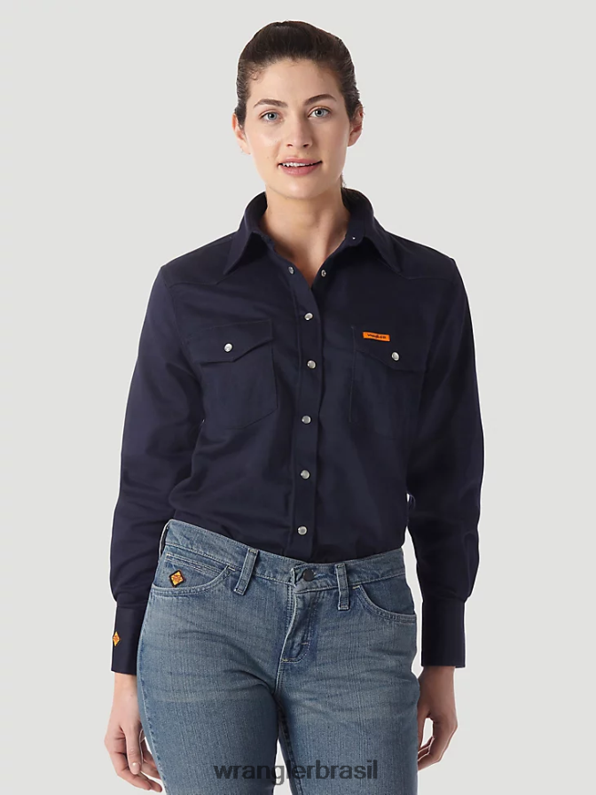 Wrangler fr manga longa resistente a chamas sólida marinha (frlw03n) mulheres roupas 00LN6N894