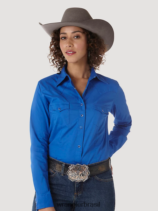 Wrangler manga comprida com um ponto na frente e nas costas, top sólido real (lw1011b) mulheres roupas 00LN6N890