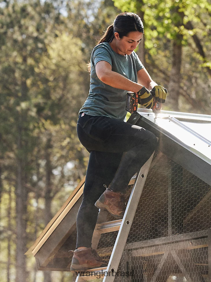 Wrangler camiseta de desempenho de manga curta riggs workwear verde mar (3wf70gr) mulheres roupas 00LN6N876