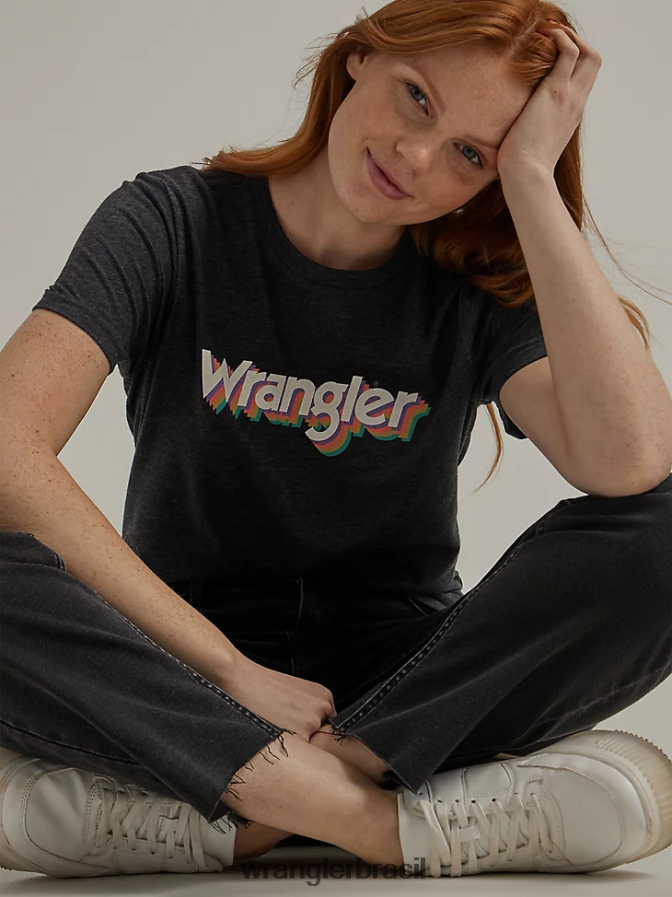 Wrangler camiseta ringer clássica caviar (112335909) mulheres roupas 00LN6N872